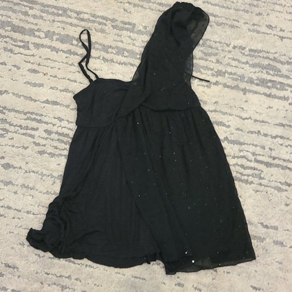 NWT Free People One Shoulder Square Neck Fairuza Black Sequin Tunic Tank Top - Picture 6 of 7